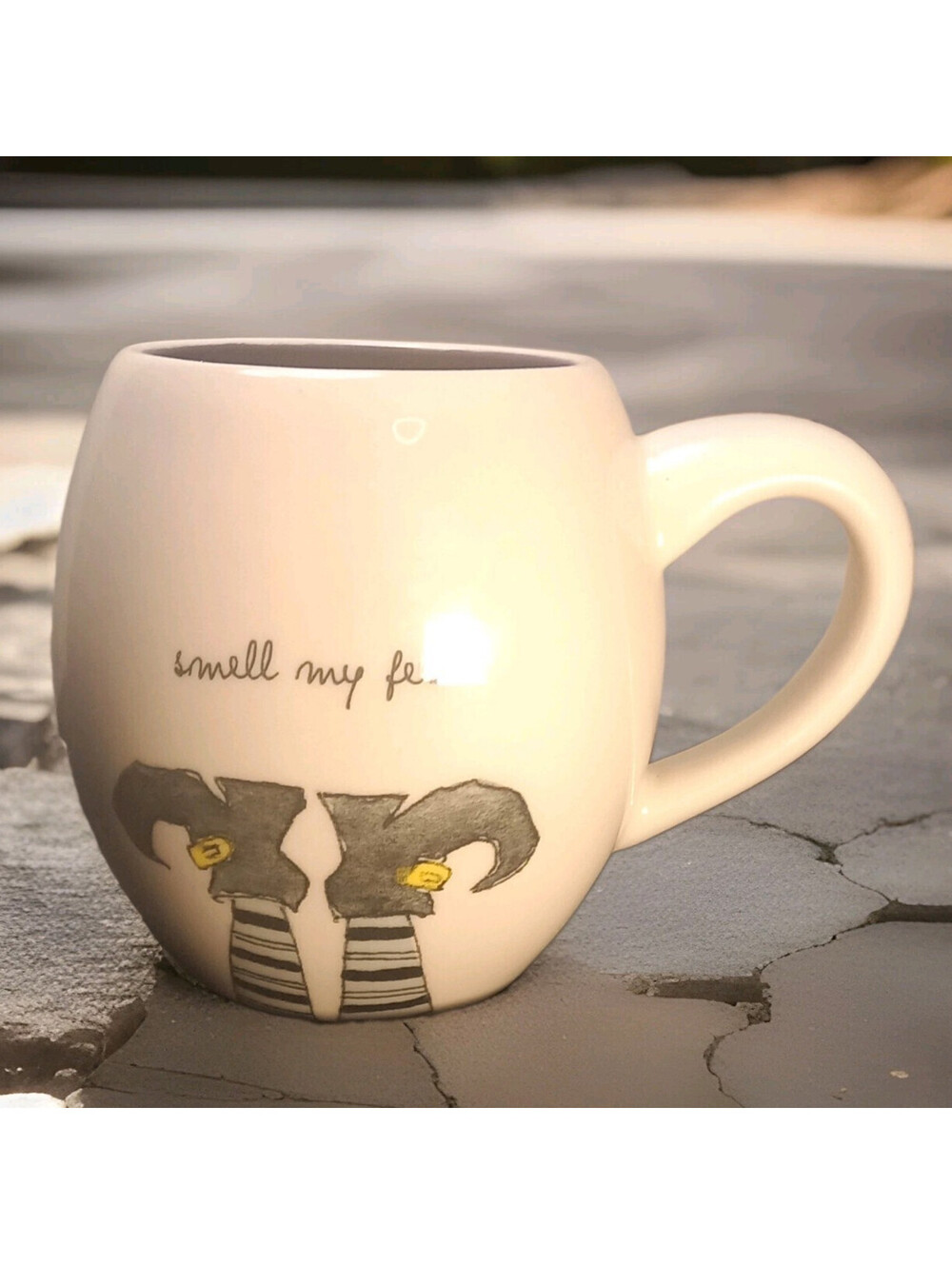 Rae Dunn Smell My Feet Coffee Mug Witch Legs Halloween Rare Retired Magenta